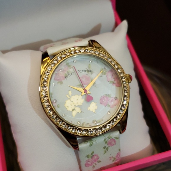 Betsey Johnson pink and white floral watch - Picture 2 of 4
